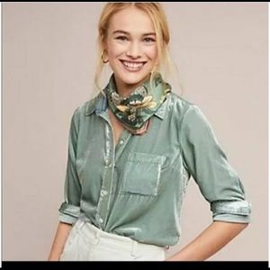 Anthropologie Maeve Green Velvet Button Down Top - size 4